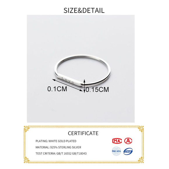 NEW Women's Dainty White Gold-Plated S925 LOVE Bar Band Ring Size 5 - Picture 5 of 15